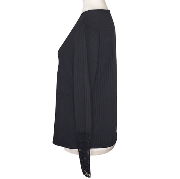 Shein Womens V Neck Lace Trim Rib Knit Long Sleeve Casual Tops 0XL - Picture 3 of 12